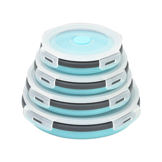 4 Piece Blue and Grey Silicone Collapsible Food Storage Container Set - Microwave Safe Foldable Lunch Box Set V888-ELOSUNG52213