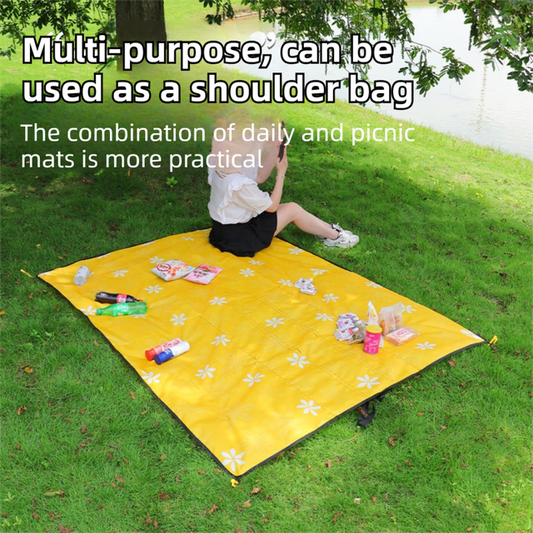 2-in-1 Foldable 145 x 200CM Outdoor Picnic Mat and Storage Handled Bag with Green Sunflower Pattern & 4 V888-ELOSUNG52220