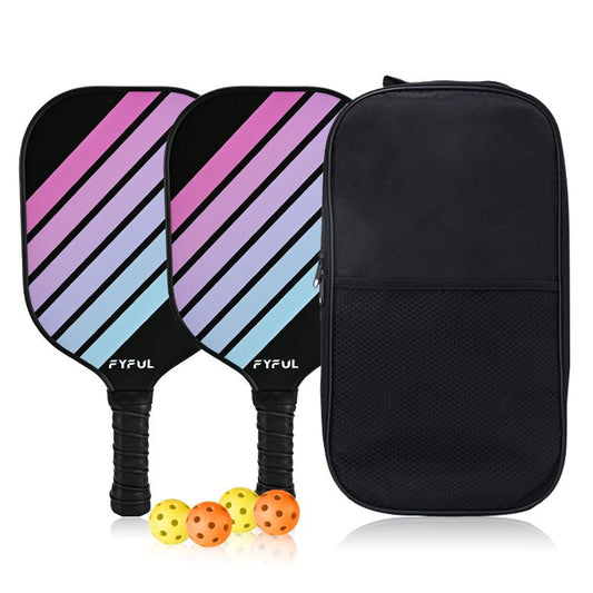Black + Purple + Blue Striped Fiberglass Pickleball Paddle Set - 2 Ultra Lightweight Pickleball Rackets + 4 V888-ELOSUNG52240
