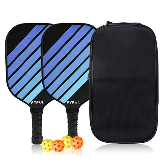 Black + Blue Striped Fiberglass Pickleball Paddle Set - 2 Ultra Lightweight Pickleball Rackets + 4 Balls + V888-ELOSUNG52246