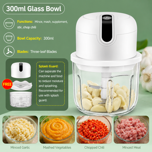 Blue 300ML Electric Mini Food Processor & Garlic Chopper with Glass Bowl, 3 Stainless Steel Blades & USB V888-ELOSUNG52254