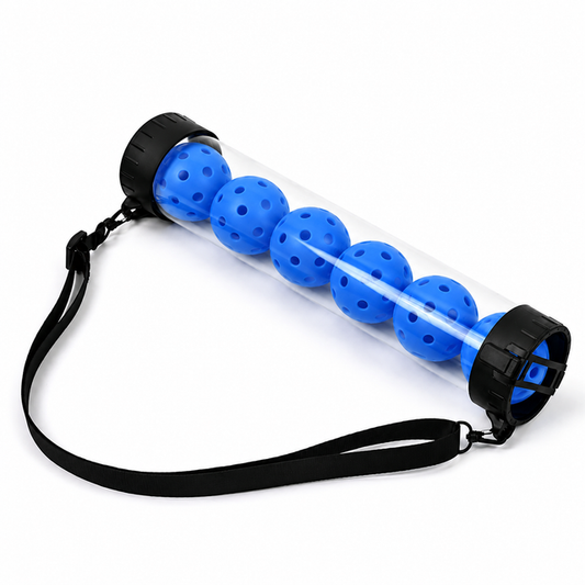 Portable Pickleball Retriever Tube & 6PCS Blue 74mm 40-Hole Pickleballs - Back-Saving Transparent 6 Balls V888-ELOSUNG52261