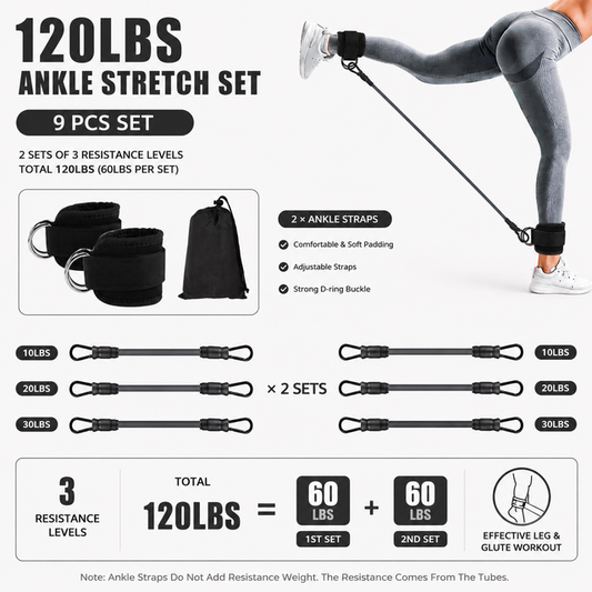 Black 120LBS Total Ankle Resistance Bands Training Set with Cuffs and Carry Bag - Adjustable Leg and Glute V888-ELOSUNG52263