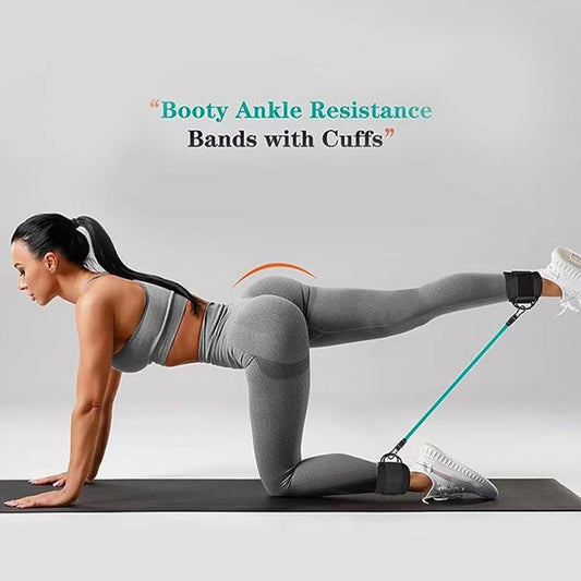 Black 120LBS Total Ankle Resistance Bands Training Set with Cuffs and Carry Bag - Adjustable Leg and Glute V888-ELOSUNG52263