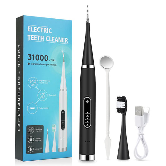 2-in-1 Black Rechargeable Electric Teeth Cleaner & Plaque Remover - Home Waterproof 5-Mode Adjustable 31000 V888-ELOSUNG52268