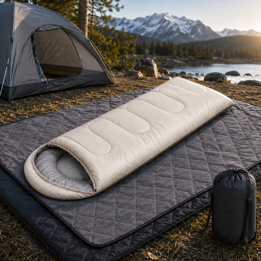 2-in-1 Winter Camping Warmth Kit with Carry Bag: 210 * 75cm Beige Portable Waterproof Warm Sleeping Bag and V888-ELOSUNG52288