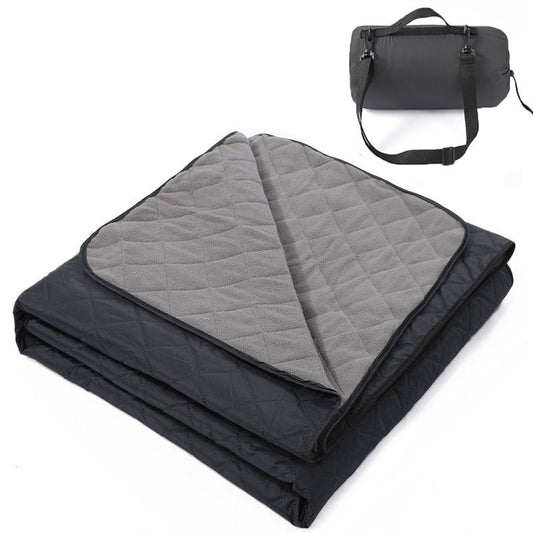 200 x 140cm Black Large Double Layer Waterproof Thick Fleece Camping Blanket Picnic Mat, Portable Travel V888-ELOSUNG52290