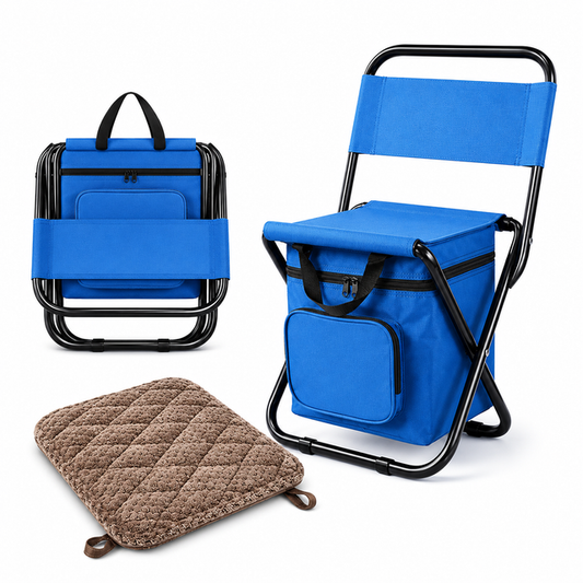 3-in-1 Blue Large Portable Folding Camping Chair with Zippered Cooler Bag and 35*35cm Thick Plush Seat V888-ELOSUNG52305