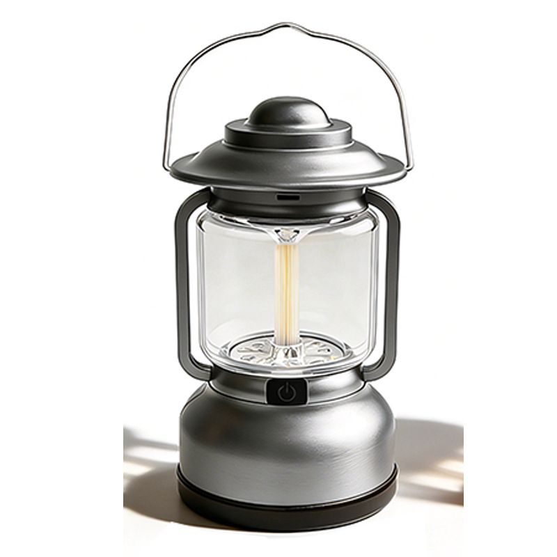 Silver and Grey Vintage LED Outdoor Camping Lantern with Warm Ambient Light - 7 Lighting Modes, 24H Long V888-ELOSUNG52308