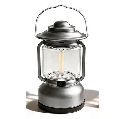 Silver and Grey Vintage LED Outdoor Camping Lantern with Warm Ambient Light - 7 Lighting Modes, 24H Long V888-ELOSUNG52308