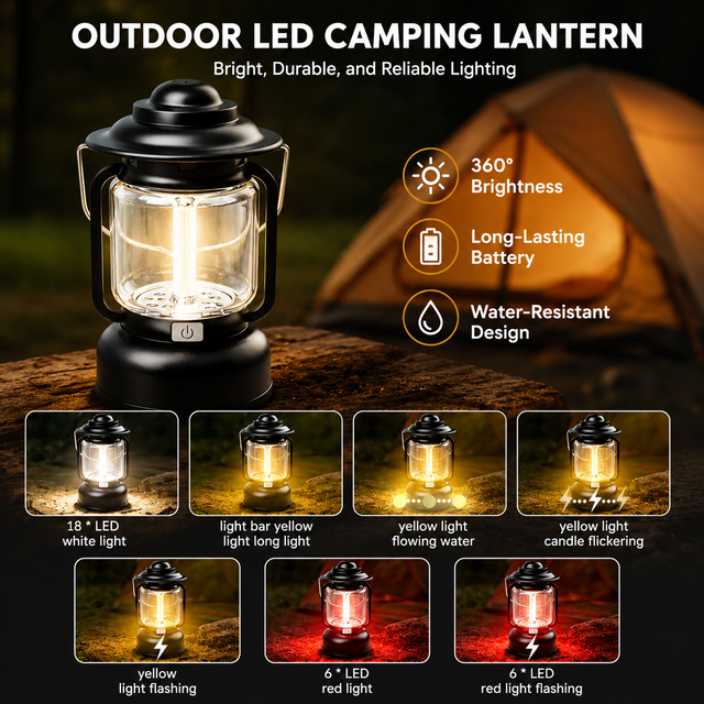 Silver and Grey Vintage LED Outdoor Camping Lantern with Warm Ambient Light - 7 Lighting Modes, 24H Long V888-ELOSUNG52308