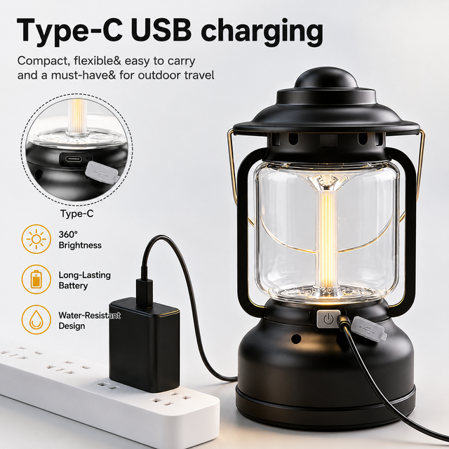 Silver and Grey Vintage LED Outdoor Camping Lantern with Warm Ambient Light - 7 Lighting Modes, 24H Long V888-ELOSUNG52308