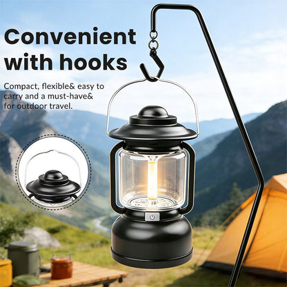 Silver and Grey Vintage LED Outdoor Camping Lantern with Warm Ambient Light - 7 Lighting Modes, 24H Long V888-ELOSUNG52308