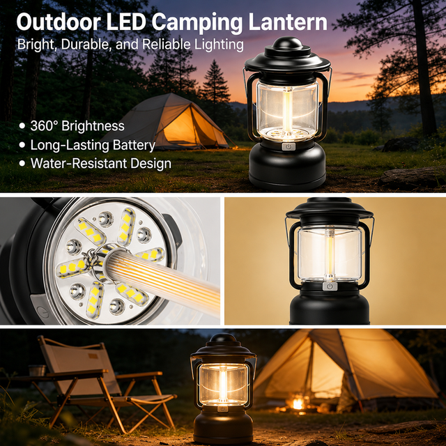 Red Vintage LED Outdoor Camping Lantern with Warm Ambient Light - 7 Lighting Modes, 24H Long Runtime, USB-C V888-ELOSUNG52309