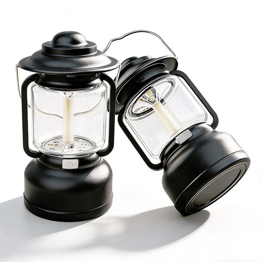 2PCS Black Vintage LED Outdoor Camping Lantern with Warm Ambient Light - 7 Lighting Modes, 24H Long Runtime, V888-ELOSUNG52310