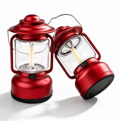 2PCS Red Vintage LED Outdoor Camping Lantern with Warm Ambient Light - 7 Lighting Modes, 24H Long Runtime, V888-ELOSUNG52312