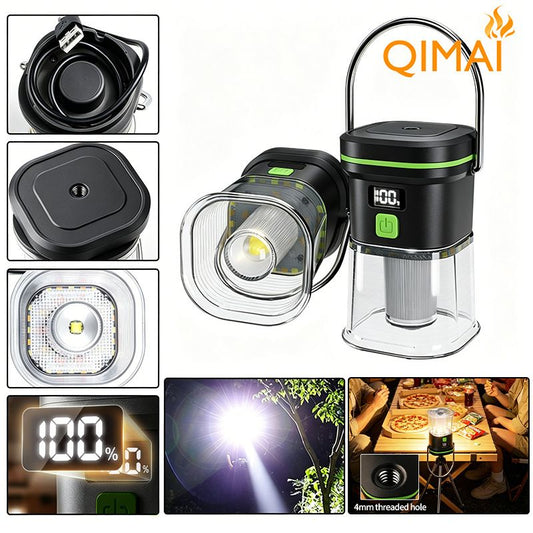 LY27 Black and Green Compact LED Camping Lantern with Spotlight and Ambient Light, USB-C Rechargeable Outdoor V888-ELOSUNG52313