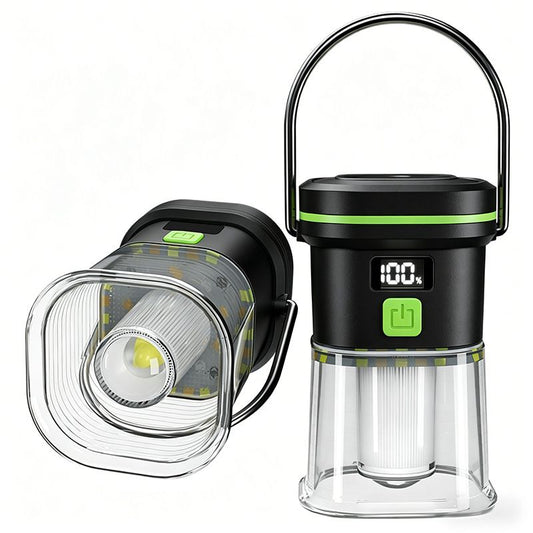 2PCS LY27 Black and Green Compact LED Camping Lantern with Spotlight and Ambient Light, USB-C Rechargeable V888-ELOSUNG52314