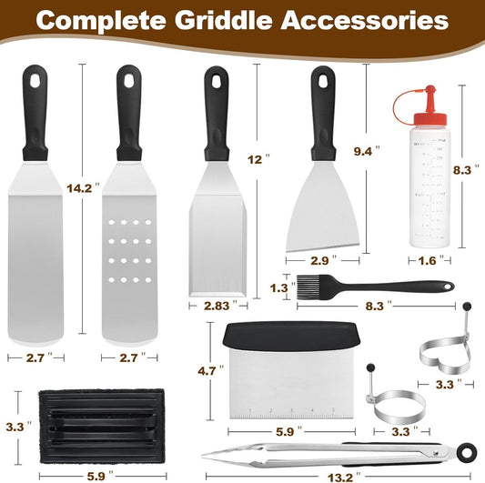 14PCS Stainless Steel BBQ Griddle Tool Kit with Carry Bag, Flat Top Grill Accessories Set for Blackstone and V888-ELOSUNG52323