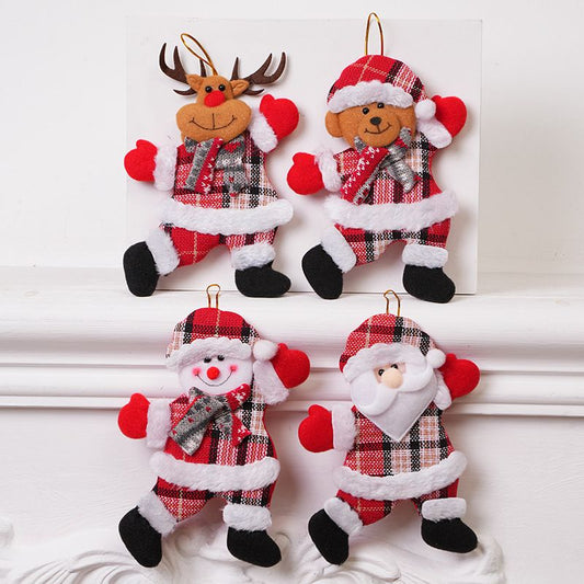 4-Piece Christmas Hanging Plush Ornaments Set - Bright Santa Claus, Snowman, Reindeer & Bear Tree Decor, V888-ELOSUNG52330