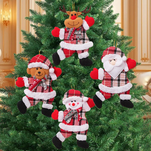 4-Piece Christmas Hanging Plush Ornaments Set - Bright Santa Claus, Snowman, Reindeer & Bear Tree Decor, V888-ELOSUNG52330
