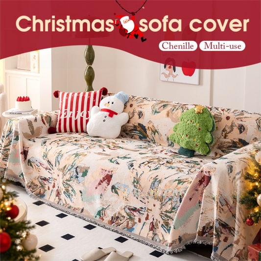 180 x 130 CM Christmas Jacquard Chenille Sofa Cover Throw Blanket with Tassel Fringe (Style 1), Elegant V888-ELOSUNG52336