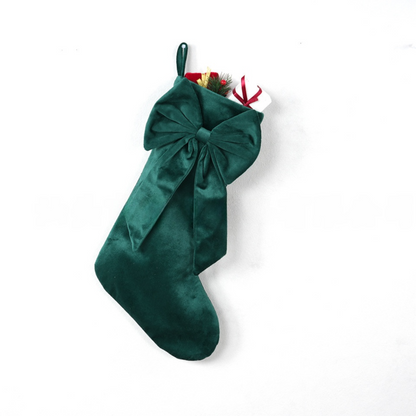 18 Inch Oversized Green Luxury Velvet Christmas Stocking with Bow & Loop, Fireplace Hanging Gift Bag, Holiday V888-ELOSUNG52347
