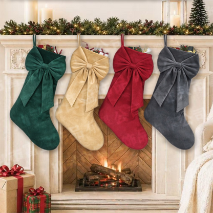 18 Inch Oversized Green Luxury Velvet Christmas Stocking with Bow & Loop, Fireplace Hanging Gift Bag, Holiday V888-ELOSUNG52347