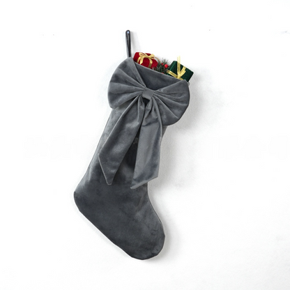18 Inch Oversized Grey Luxury Velvet Christmas Stocking with Bow & Loop, Fireplace Hanging Gift Bag, Holiday V888-ELOSUNG52348