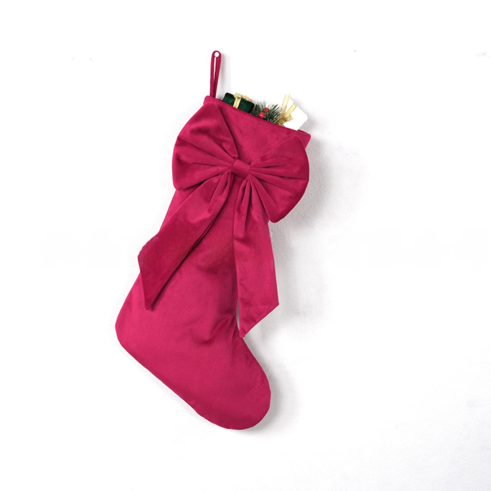 18 Inch Oversized Red Luxury Velvet Christmas Stocking with Bow & Loop, Fireplace Hanging Gift Bag, Holiday V888-ELOSUNG52349