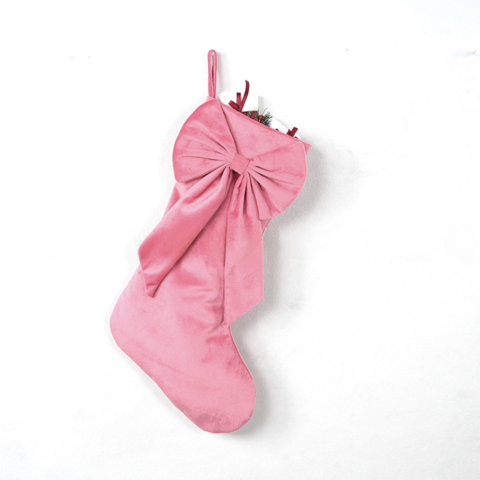 18 Inch Oversized Watermelon Red Luxury Velvet Christmas Stocking with Bow & Loop, Fireplace Hanging Gift V888-ELOSUNG52350