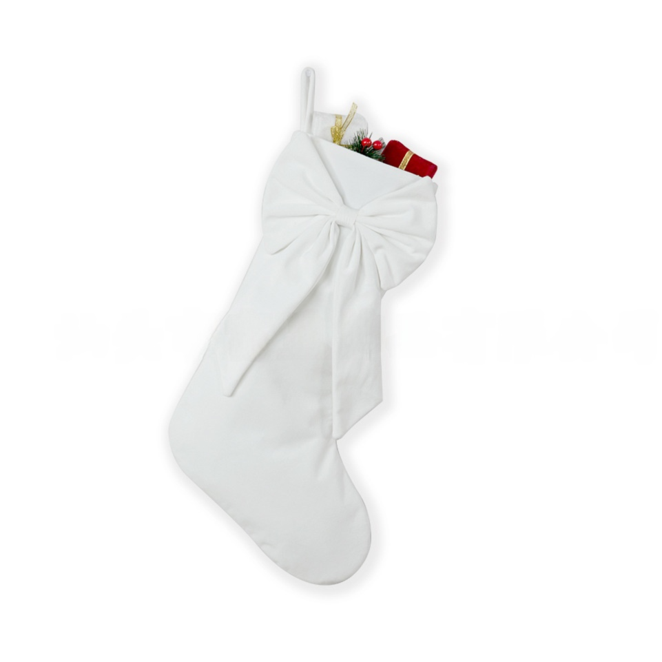 18 Inch Oversized White Luxury Velvet Christmas Stocking with Bow & Loop, Fireplace Hanging Gift Bag, Holiday V888-ELOSUNG52351