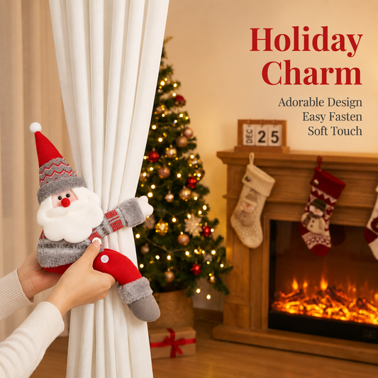 Santa Claus Christmas Curtain Tiebacks, Large Plush Doll Holdbacks - Curtain Festival Charm for Christmas in V888-ELOSUNG52353