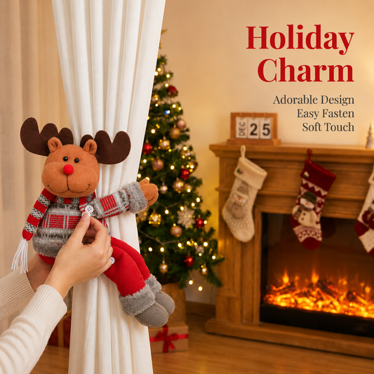 Reindeer Christmas Curtain Tiebacks, Large Plush Doll Holdbacks - Curtain Festival Charm for Christmas in V888-ELOSUNG52354