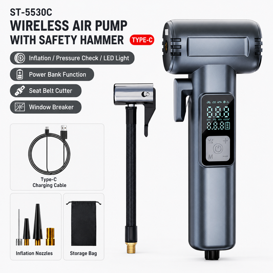 6-in-1 Portable Multifunctional Wireless Car Air Pump - Portable Smart Digital Tyre Inflator with Integrated V888-ELOSUNG52355