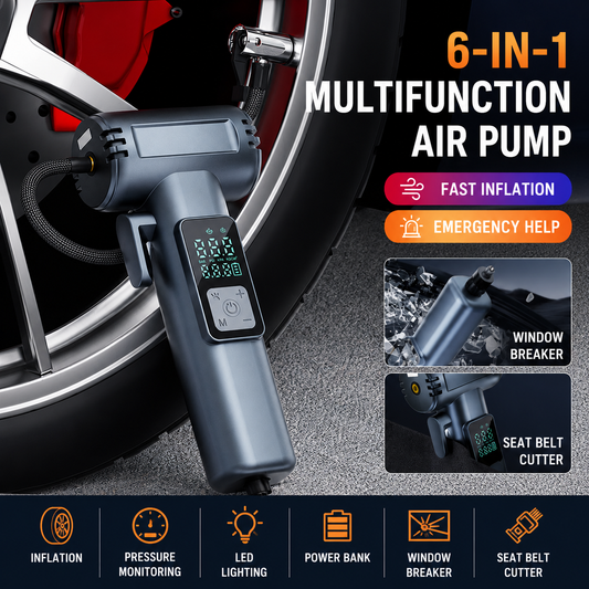 6-in-1 Portable Multifunctional Wireless Car Air Pump - Portable Smart Digital Tyre Inflator with Integrated V888-ELOSUNG52355