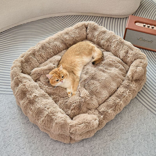 Brown Bubble Plush Pet Sofa Bed with Removable Cushion S Size 60*45*23CM - Ultra-Soft Winter Thickened Warm V888-ELOSUNG52364