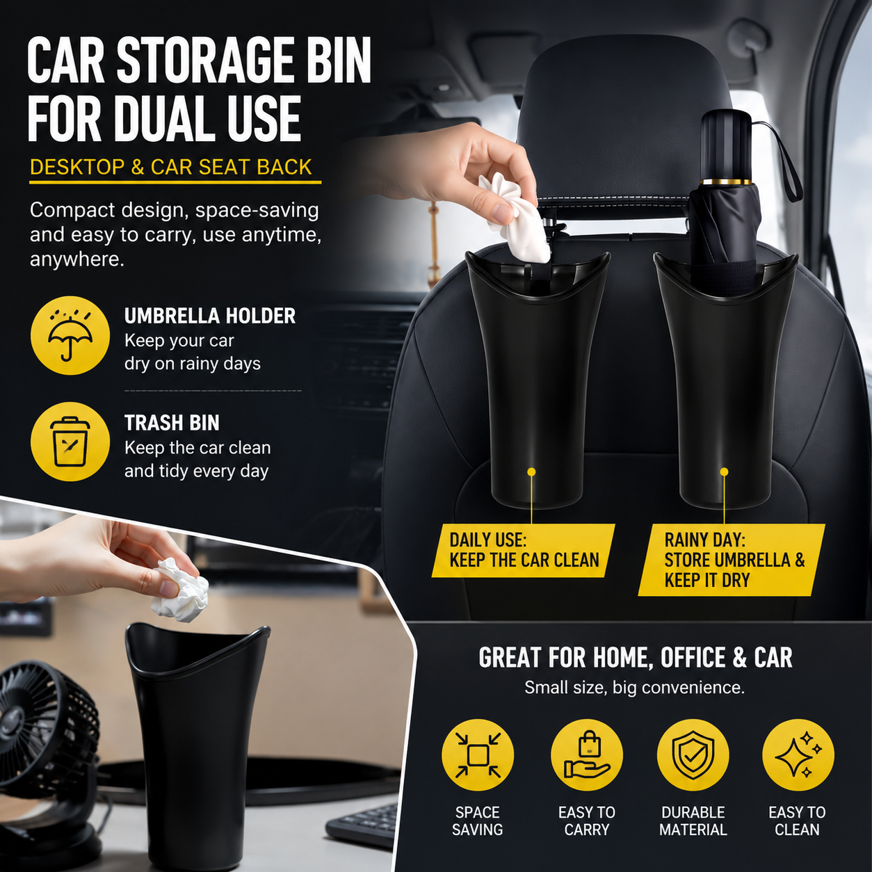 2-Pack Car Umbrella Holder & Waterproof Storage Bucket with Hanging Hook - Multi-Purpose Umbrella Organizer, V888-ELOSUNG52366