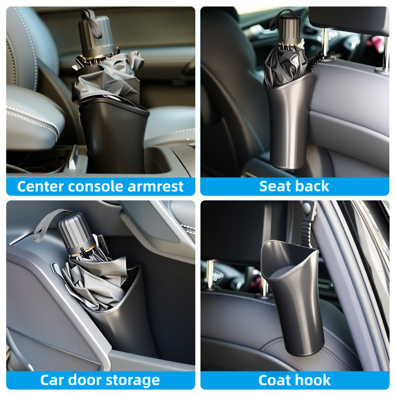 2-Pack Car Umbrella Holder & Waterproof Storage Bucket with Hanging Hook - Multi-Purpose Umbrella Organizer, V888-ELOSUNG52366