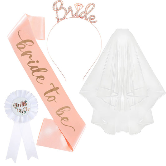 Pink and Gold Bride to Be Bachelorette Party Accessory Set, 4 Piece Bridal Shower Accessories Kit with V888-ELOSUNG52405