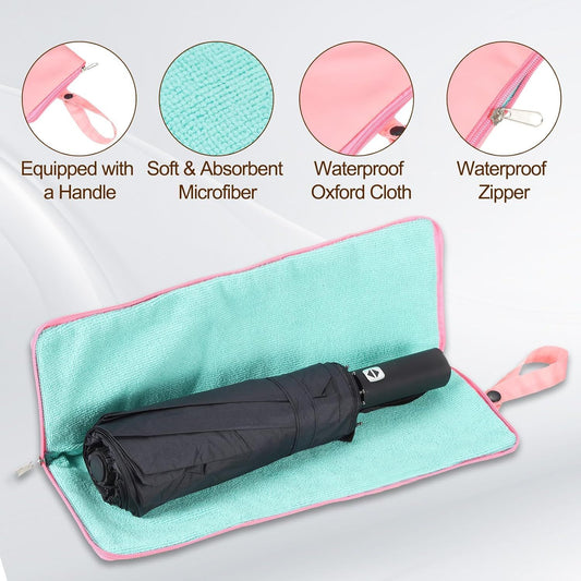 2-Pack Foldable Waterproof Umbrella Storage Sleeve with Zippers, Carry Handle and Absorbent Microfiber Lining V888-ELOSUNG52409