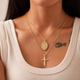 Jesus Cross Stackable Oval Pendant - Copper Plated Collarbone Chain with Jewelry Box, Christmas Easter Gift V888-ELOSUNG52424