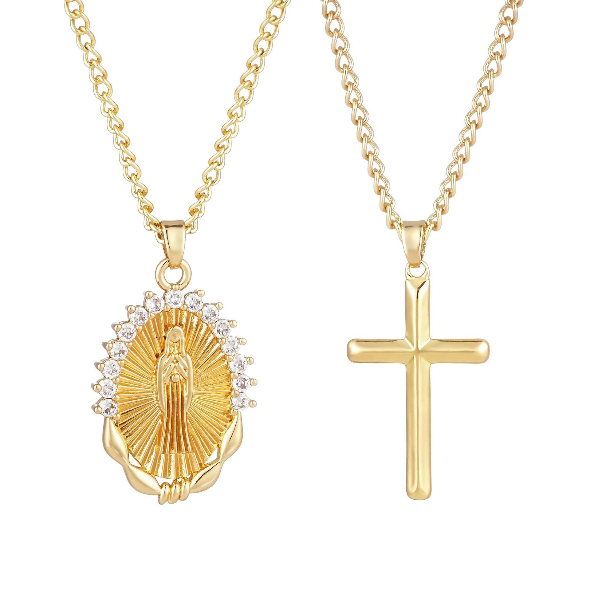 Jesus Cross Stackable Oval Pendant - Copper Plated Collarbone Chain with Jewelry Box, Christmas Easter Gift V888-ELOSUNG52424