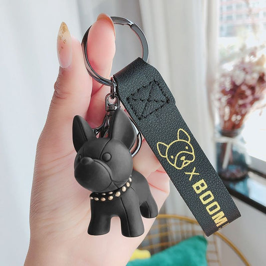 Black Cute Resin French Bulldog Keychain Pendant for Backpacks and Keys - Trendy Frenchie Dog Bag Hanging V888-ELOSUNG52432
