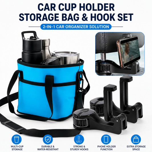 Black and Blue Foldable 4-Zone Car Insulated Drink Carrier Bag Bonus 2 Pack Mutifunctional Headrest Hook V888-ELOSUNG52434