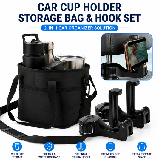 Black Foldable 4-Zone Car Insulated Drink Carrier Bag Bonus 2 Pack Mutifunctional Headrest Hook Phone V888-ELOSUNG52436