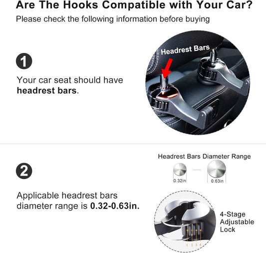 4 Pack Black Car Headrest Hook with Phone Holder for Purses Bags and 4-6.5 Inch Smartphones, Universal 360 V888-ELOSUNG52438