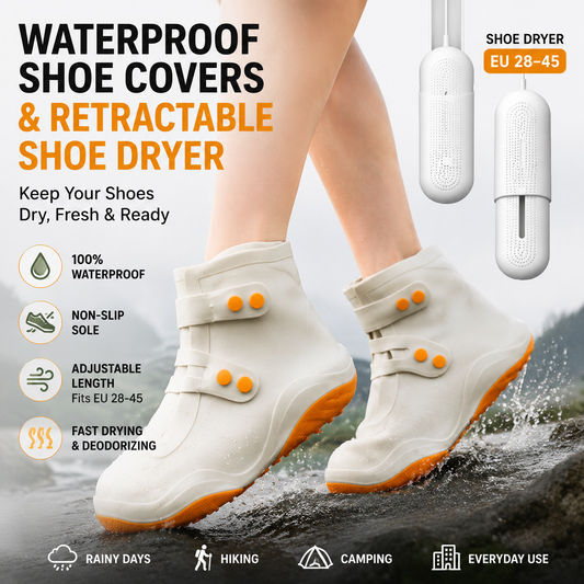 Thickened Waterproof Silicone Rain Shoe Covers and USB Powered Telescopic 3-Setting Timer Shoe Dryer Set for V888-ELOSUNG52457