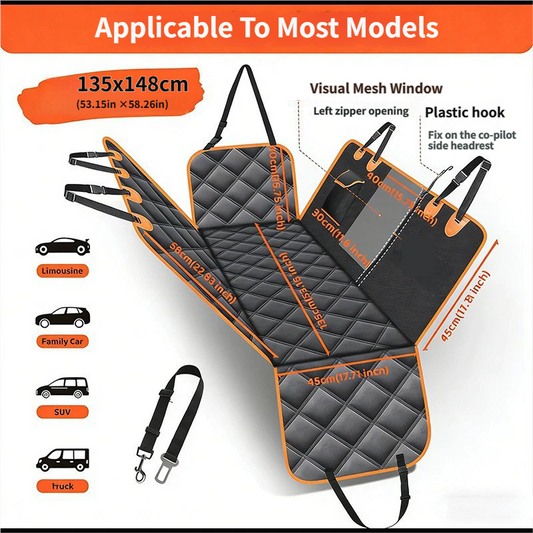 Waterproof Dog Car Rear Seat Protector 135 x 148CM - Durable Oxford Non Slip Pet Hammock with Storage Pockets V888-ELOSUNG52466