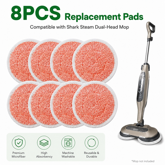 Style 1 Shark Steam Dual-Head Mop Replacement Pads 8 Pack - 7.5 Inch Reusable Round Microfiber Scrubbing Pads V888-ELOSUNG52477